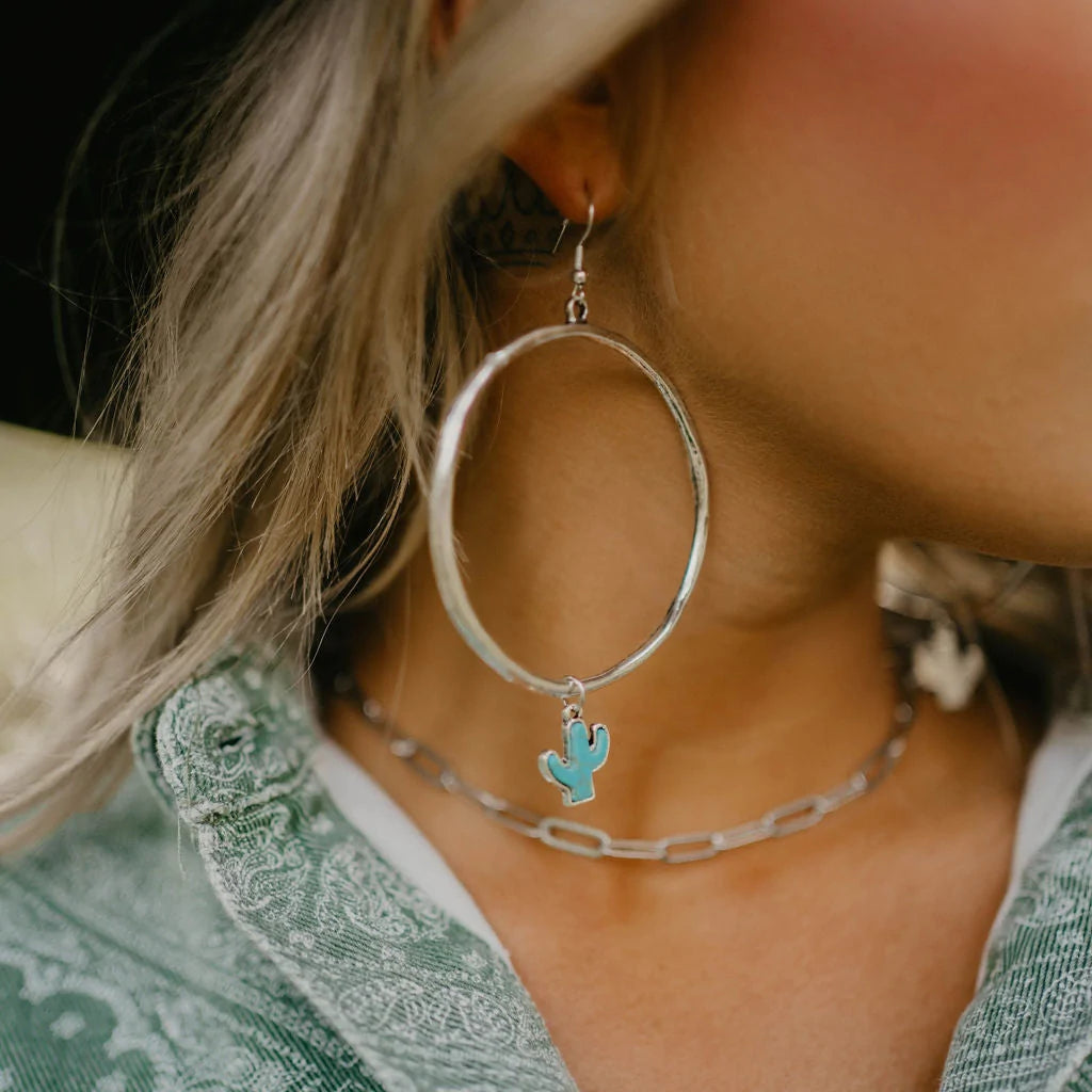 Turquoise Cactus Hoop Earrings