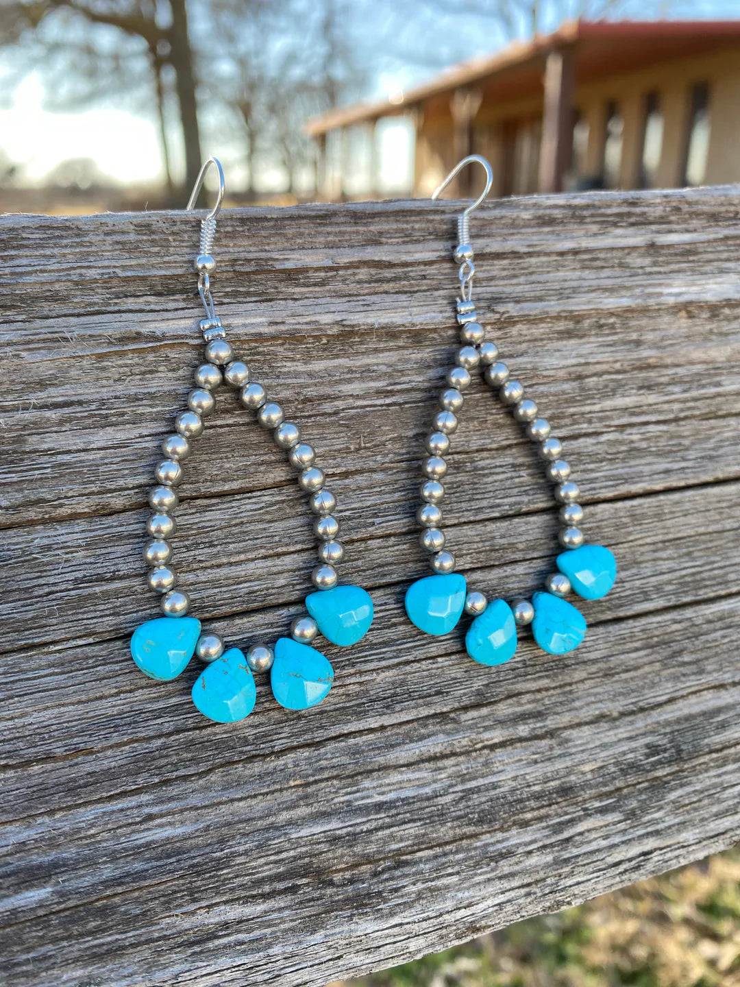 4 Turquoise Teardrop Navajo Pearl Earrings