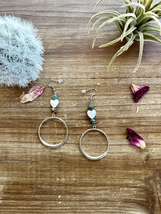 Bahama Shell heart w/ Turquoise mini hoop earrings