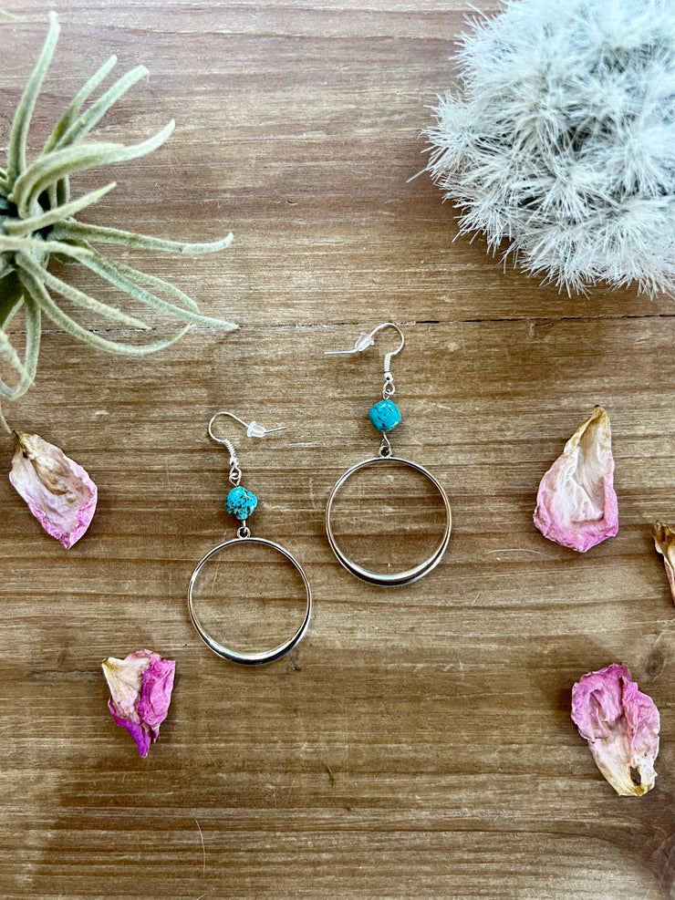 Real Turquoise Mini Dangle Hoop