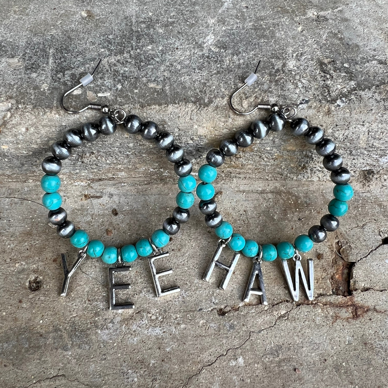 Yeehaw Earrings (Faux Turquoise/Pearls)